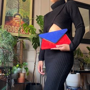 ALDO red, blue, black, and gold glam envelope clutch